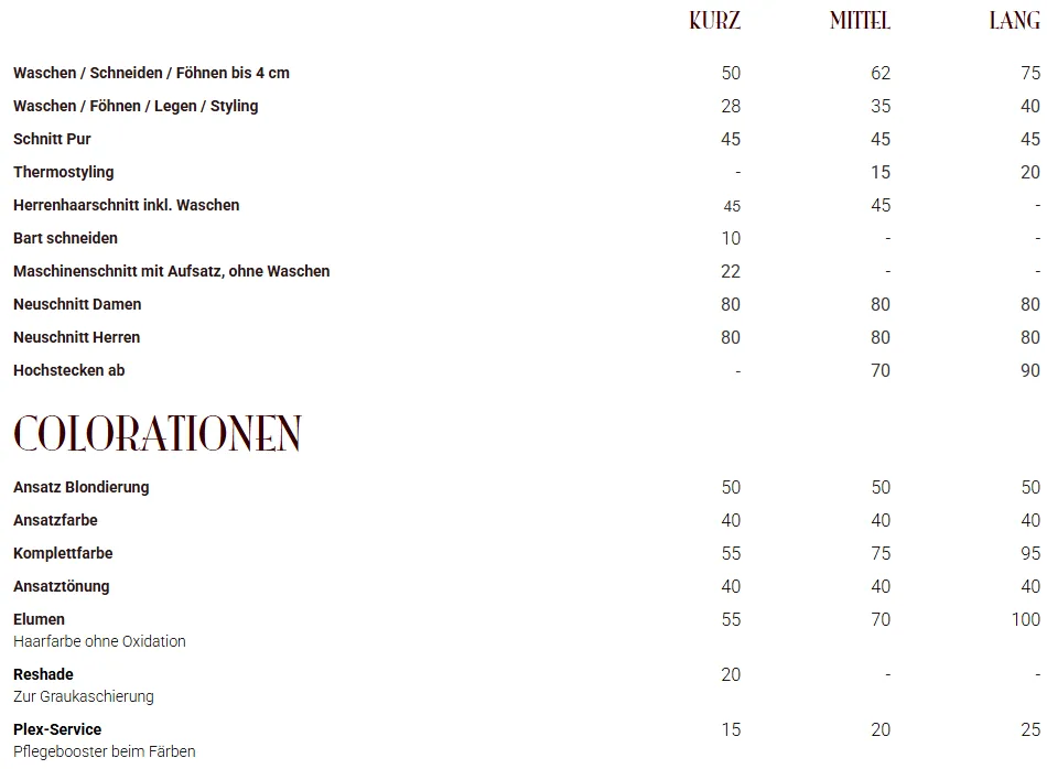 Lukas Ramolla - Friseurstudio - Preisliste