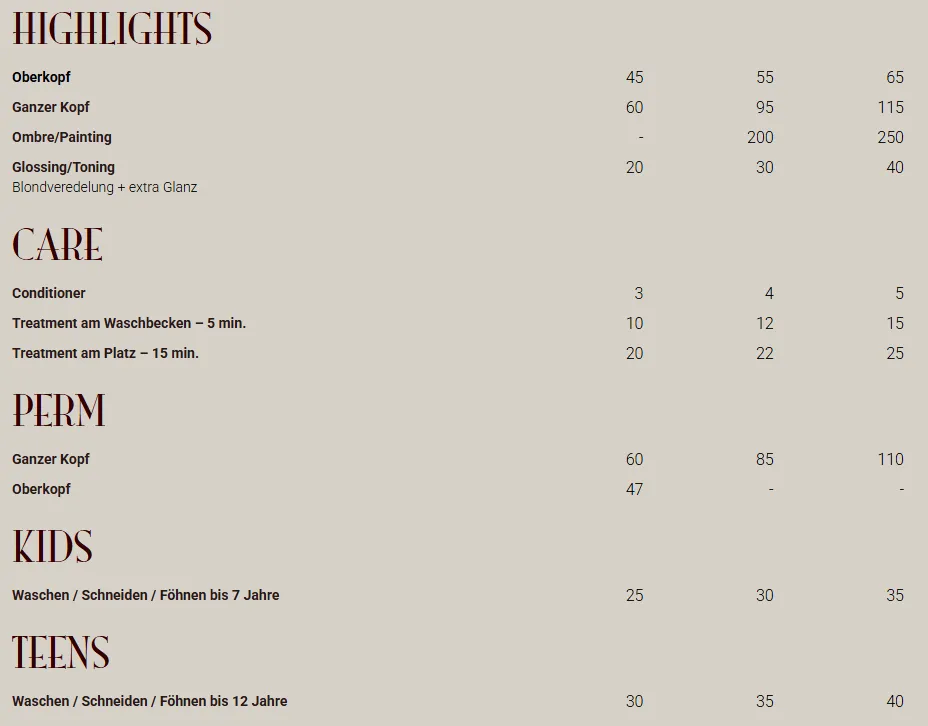 Lukas Ramolla - Friseurstudio - Preisliste